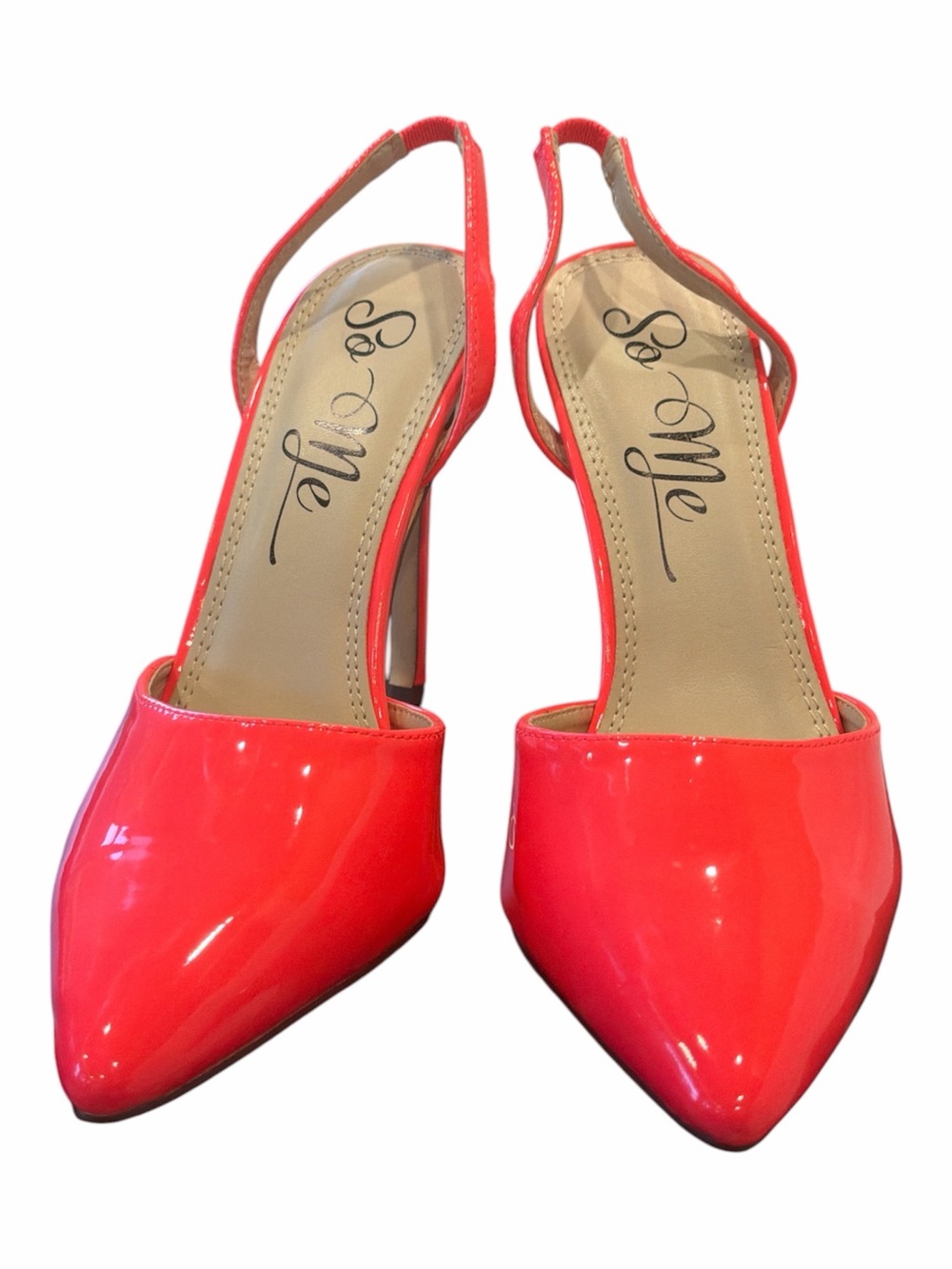 So Me Lindsey Neon Pink Coral Patent Slingback Heels 7.5 Box